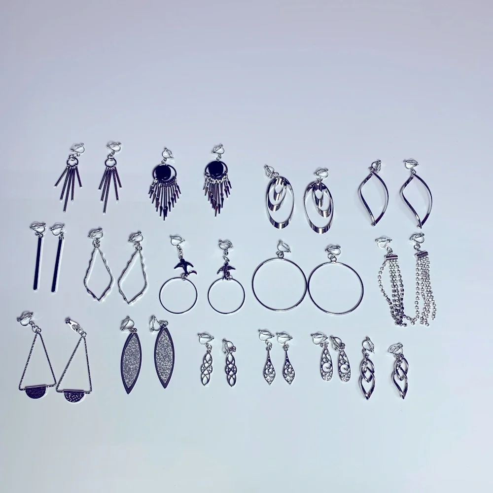 15 pairs of clip on earrings dangle hoops bars twist celtic new - Picture 1 of 4